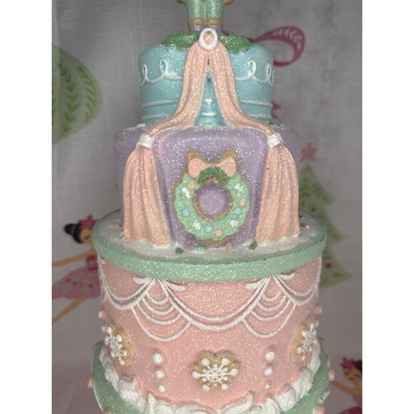 Pastel Three Tiered Clay Cake with Nutcracker Topper Christmas Holiday Decor - Picture 3 of 6